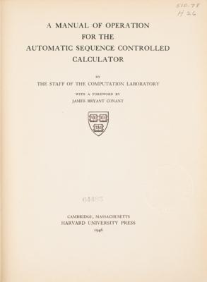 Lot #286 Harvard Mark I Operation Manual - Image 2