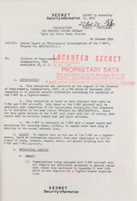 Lot #143 Lockheed Aircraft: F-86F Sabre 'Secret' Fighter-Bomber Report - Image 3