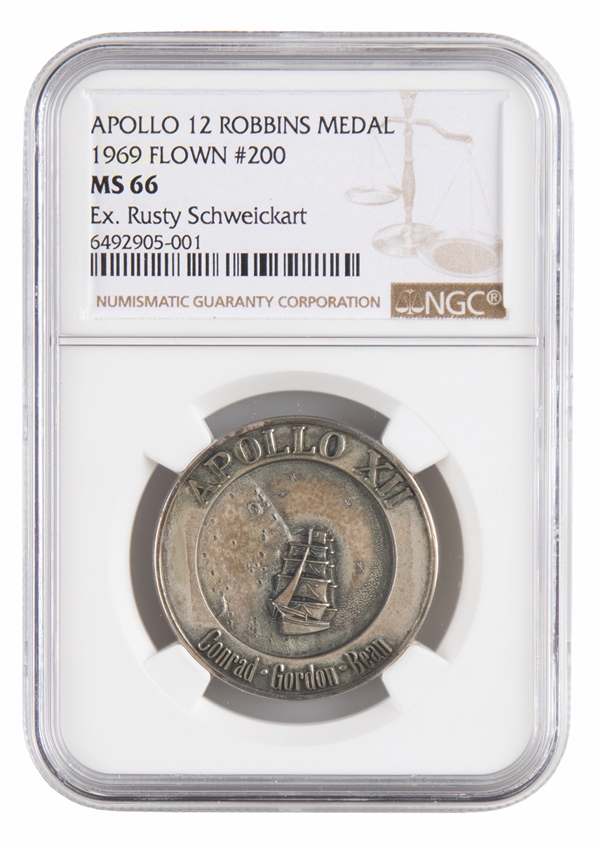 Lot #76 Rusty Schweickart's Apollo 12 Flown Robbins Medallion - Image 1