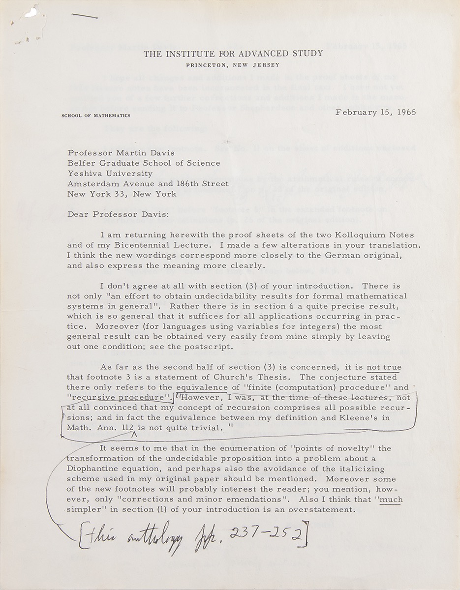 Lot #267 Kurt Godel Typed Letter Signed - Image 1
