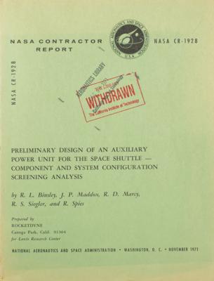 Lot #88 Space Shuttle: Auxiliary Power Unit Preliminary Design Report - Image 1