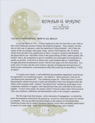 Lot #301 Ronald Wayne Signed Limited Edition Typed Manuscript - Image 1