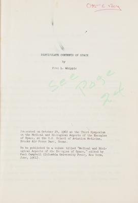 Lot #13 Particulate Contents of Space Report by Fred L. Whipple - From the Collection of Dr. Otto Berg - Image 2