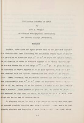 Lot #13 Particulate Contents of Space Report by Fred L. Whipple - From the Collection of Dr. Otto Berg - Image 3