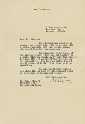 Lot #6368 Amelia Earhart Signed Photograph with Transmittal Letter from Her Husband - Image 2