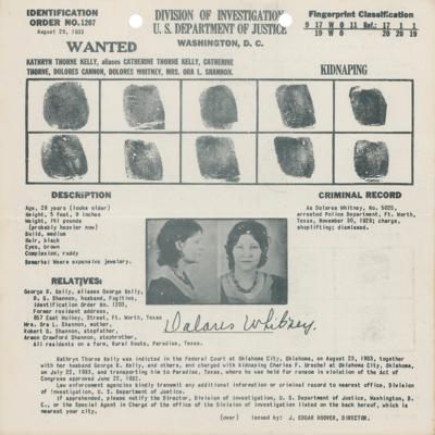 Lot #288 Machine Gun Kelly: Kathryn Kelly Wanted