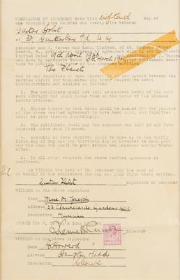 Lot #547 Gustav Holst: Holst signs a publishing