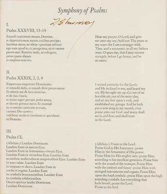 Lot #619 Igor Stravinsky Signed Lyric Sheet - Image 1
