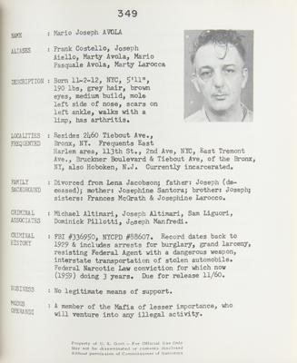 Lot #208 Mafia: Biographical Data File by the Bureau of Narcotics: A who's-who of Mafiosi?a rare Mafia data file prepared by the Bureau of Narcotics - Image 6