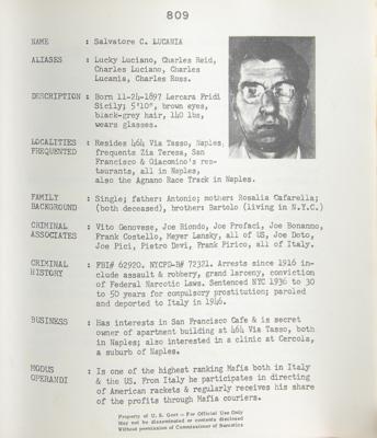 Lot #208 Mafia: Biographical Data File by the Bureau of Narcotics: A who's-who of Mafiosi?a rare Mafia data file prepared by the Bureau of Narcotics - Image 9