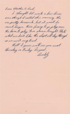 Lot #569 Buddy Holly: Buddy Holly writes home to his folks while touring in '57: 