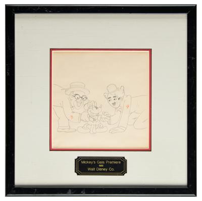 Lot #414 Mickey Mouse, Charlie Chaplin, and Harold Lloyd production drawing from Mickey's Gala Premiere Production Drawing - Image 1