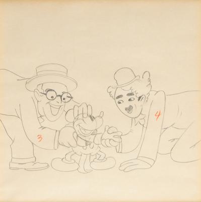 Lot #414 Mickey Mouse, Charlie Chaplin, and Harold Lloyd production drawing from Mickey's Gala Premiere Production Drawing - Image 2