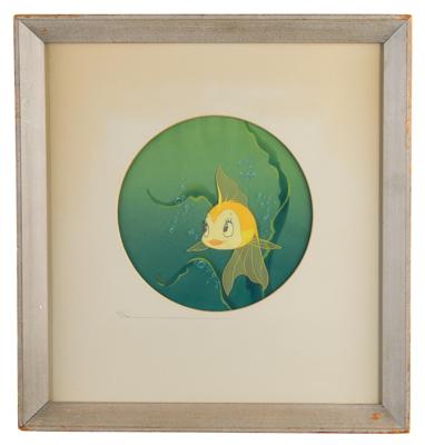 Lot #418 Cleo production cel from Pinocchio: Rare Courvoisier set-up of Geppetto's pet goldfish - Image 2