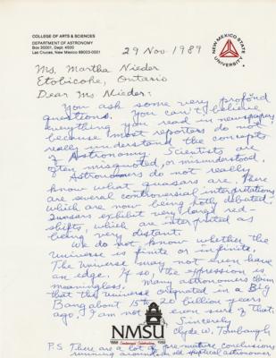 Lot #283 Clyde W. Tombaugh: Many astronomers claim