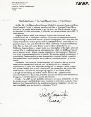 Lot #351 Scott Carpenter Signed Souvenir