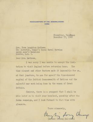 Lot #222 Madame Chiang Kai-shek Typed Letter