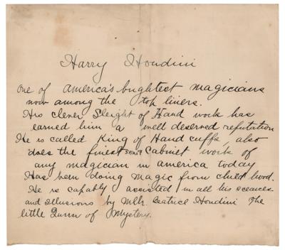 Lot #781 Harry Houdini: He is called King of