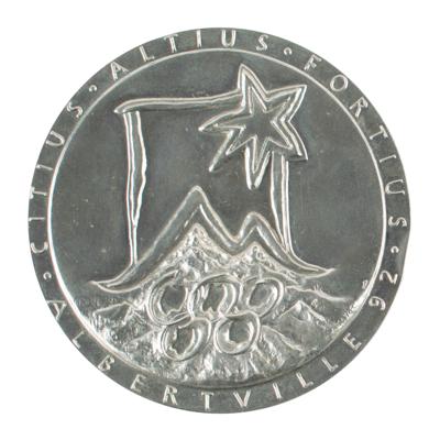 Lot #6359 Albertville 1992 Winter Olympics Chrome-Plated Steel Participation Medal - Image 2