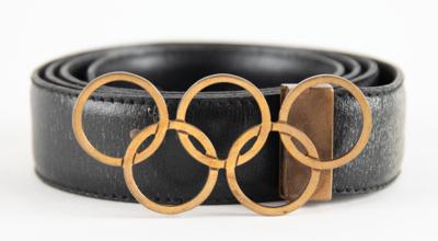 Lot #6384 Olympic Souvenirs: Belt, Travel Clock, Swiss Army Knife, and 18k Gold Lapel Pins - Image 5