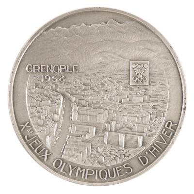 Lot #6102 Grenoble 1968 Winter Olympics Silvered Bronze Participation Medal - From the Collection of IOC Member James Worrall - Image 2