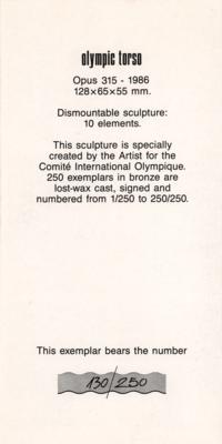 Lot #6134 Olympic Torso Bronze Puzzle Sculpture (1986) From the Collection of IOC Member James Worrall - Image 9