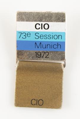 Lot #6307 73rd IOC Session in Munich, 1972. IOC Badge Presented to Member James Worrall - Image 1