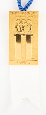 Lot #6368 110th IOC Session in Lausanne, 1999. IOC Guest Badge Presented to Member James Worrall - Image 1