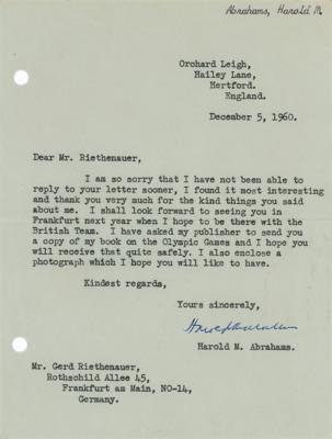Lot #6290 Harold Abrahams Typed Letter Signed