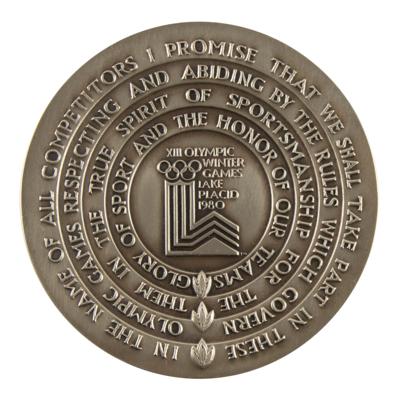 Lot #6330 Lake Placid 1980 Winter Olympics Nickel-Silver Participation Medal - From the Collection of IOC Member James Worrall - Image 2