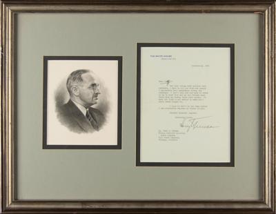 Lot #158 Harry S. Truman: Fresh off his historic reelection, Truman finds time to write an old comrade, 