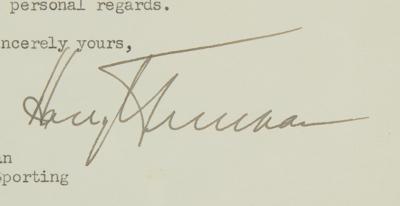 Lot #158 Harry S. Truman: Fresh off his historic reelection, Truman finds time to write an old comrade, 
