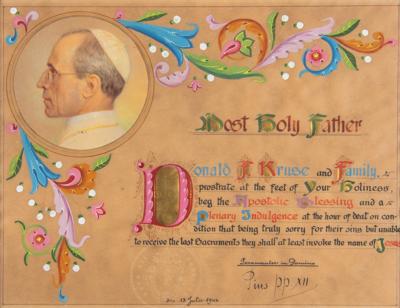 Lot #308 Pope Pius XII Signed Apostolic Blessing - Image 1