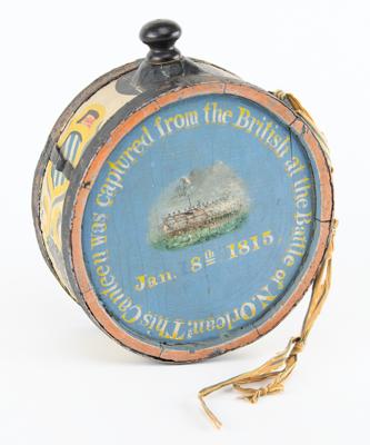 Lot #338 War of 1812 Hand-Painted Captured Wooden Canteen: 