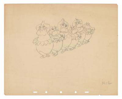 Lot #461 Preston Blair: Hyacinth Hippo (6) production drawings and (2) preliminary background drawings from Fantasia Production Drawings and Preliminary Background Drawings - Image 3