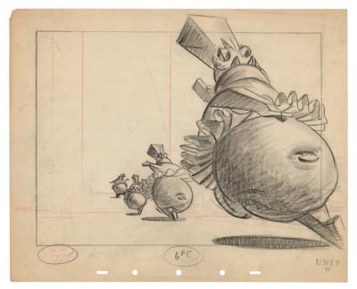 Lot #461 Preston Blair: Hyacinth Hippo (6) production drawings and (2) preliminary background drawings from Fantasia Production Drawings and Preliminary Background Drawings - Image 6