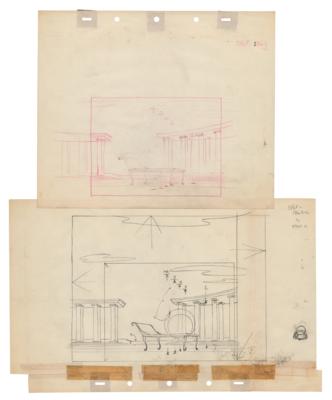 Lot #461 Preston Blair: Hyacinth Hippo (6) production drawings and (2) preliminary background drawings from Fantasia Production Drawings and Preliminary Background Drawings - Image 7