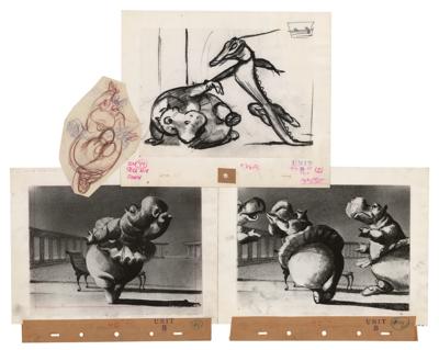 Lot #461 Preston Blair: Hyacinth Hippo (6) production drawings and (2) preliminary background drawings from Fantasia Production Drawings and Preliminary Background Drawings - Image 8
