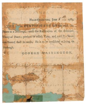 Lot #2 George Washington: General Washington discharges a loyal New Jersey soldier in 1783, while awaiting confirmation of 