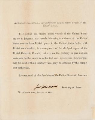 Lot #13 James Monroe Document Signed as Secretary of State - Image 1