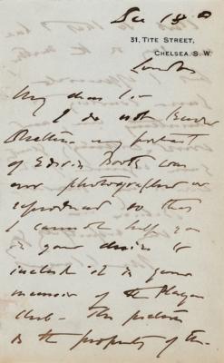 Lot #450 John Singer Sargent Autograph Letter Signed - Image 1