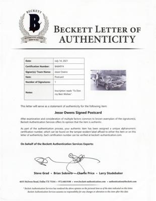 Lot #852 Jesse Owens Signed Photograph - Image 2