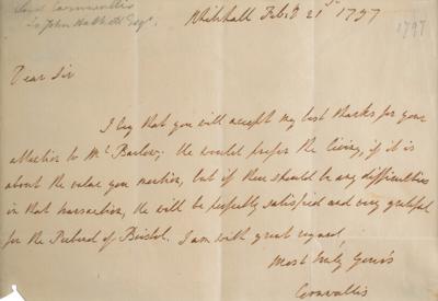 Lot #336 Charles Cornwallis Autograph Letter Signed - Image 1