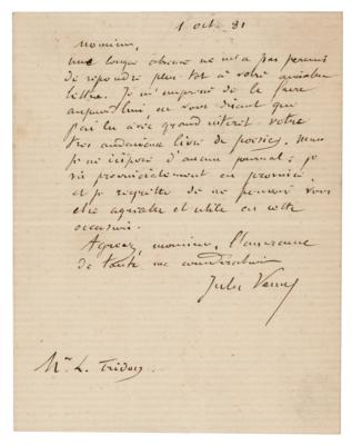 Lot #493 Jules Verne: Verne to a fellow scribe, 