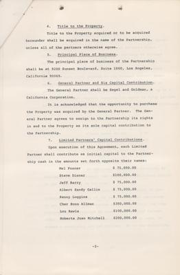 Lot #641 Joni Mitchell Document Signed (includes Cher, Kenny Loggins, and Lou Rawls) - Image 2