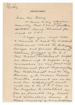 Lot #782 Vincent Price: Price refutes 