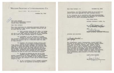 Lot #679 Judy Garland: Publishing renewal contract for 23-year-old Judy Garland, authorizing 