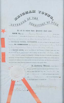 Lot #196 Brigham Young Document Signed as Governor of Utah Territory - Image 1