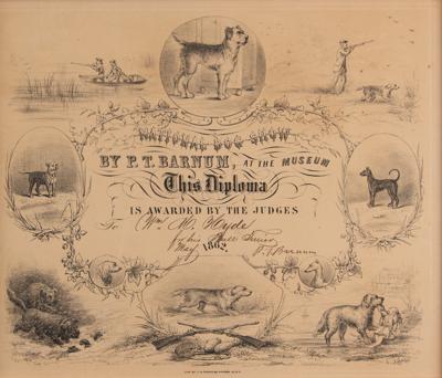 Lot #180 P. T. Barnum Signed 'National Dog Show' Diploma - Image 2