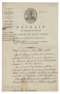 Lot #349 Lazare Carnot Document Signed - Image 1